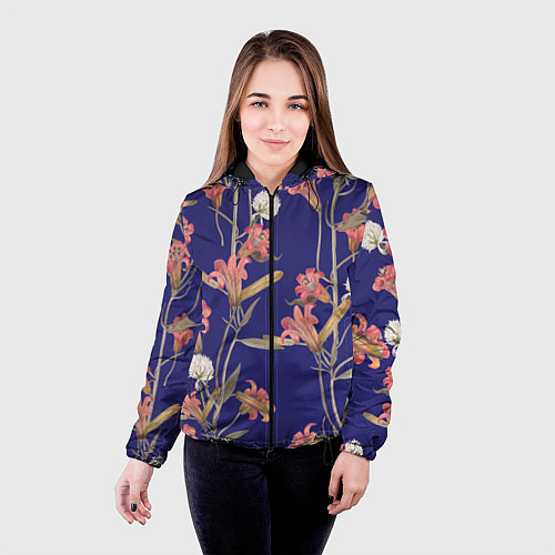 Женская куртка Цветы Оранжевые Лилии / 3D-Черный – фото 4