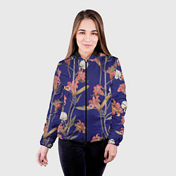 Куртка с капюшоном женская Цветы Оранжевые Лилии, цвет: 3D-черный — фото 2