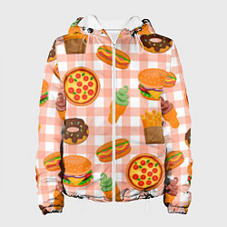 Куртка с капюшоном женская PIZZA DONUT BURGER FRIES ICE CREAM pattern, цвет: 3D-белый