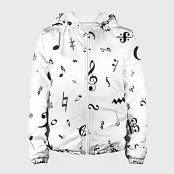 Женская куртка Нотные Знаки Черные на Белом