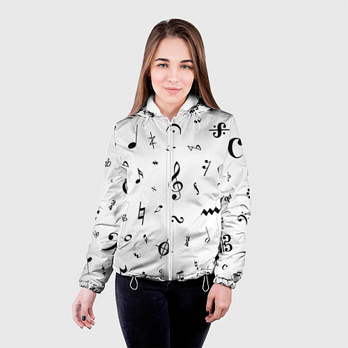 Женская куртка Нотные Знаки Черные на Белом / 3D-Белый – фото 4