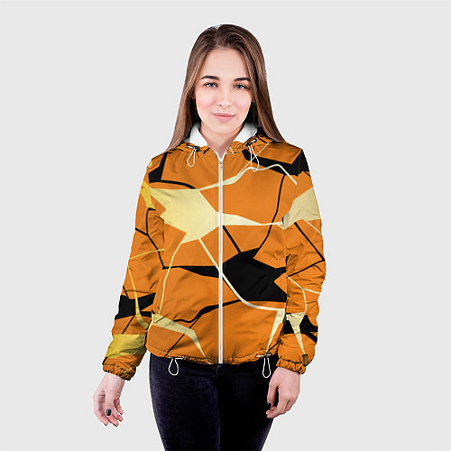Женская куртка Абстрактные полосы на оранжевом фоне / 3D-Белый – фото 4