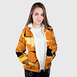 Куртка с капюшоном женская Абстрактные полосы на оранжевом фоне, цвет: 3D-белый — фото 2