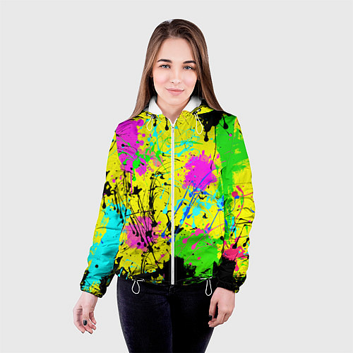 Женская куртка Абстрактная картина в разноцветный неоновых тонах / 3D-Белый – фото 4