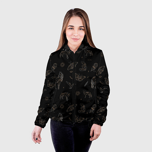 Женская куртка Мистические животные волк птица бабочка лошадь / 3D-Черный – фото 4