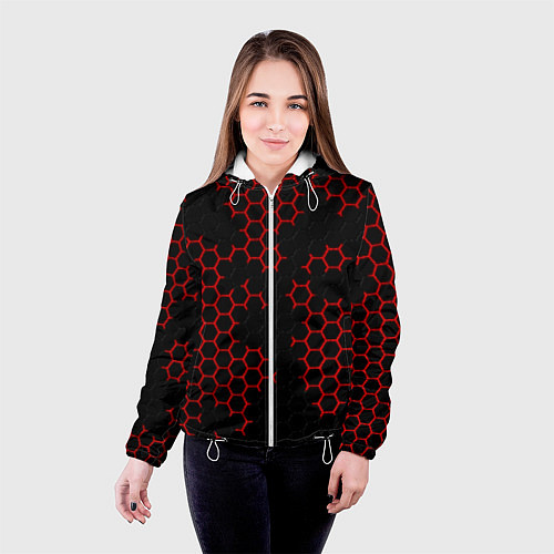 Женская куртка НАНОКОСТЮМ Black and Red Hexagon Гексагоны / 3D-Белый – фото 4