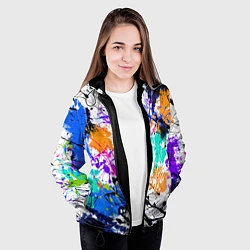 Куртка с капюшоном женская Брызги и мазки разноцветных красок на белом фоне, цвет: 3D-черный — фото 2