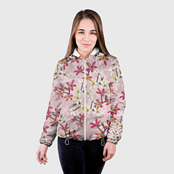 Куртка с капюшоном женская Цветы Розовые Плюмерии, цвет: 3D-белый — фото 2