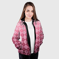 Куртка с капюшоном женская Розовый геометрический градиентный узор, цвет: 3D-черный — фото 2
