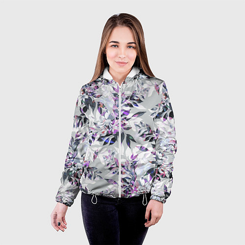Женская куртка Цветы Серый Букет / 3D-Белый – фото 4