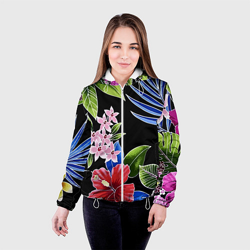 Женская куртка Floral vanguard composition Летняя ночь Fashion tr / 3D-Белый – фото 4
