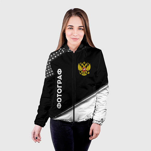 Женская куртка Фотограф из России и Герб Российской Федерации / 3D-Черный – фото 4