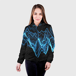 Куртка с капюшоном женская Синие волны-молнии, цвет: 3D-черный — фото 2