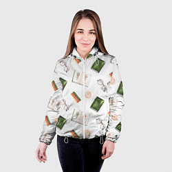 Куртка с капюшоном женская Узор Очки, Книги, Свечи, цвет: 3D-белый — фото 2