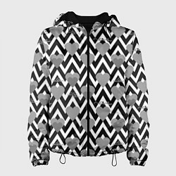 Женская куртка Черно белый узор зигзаг с сердцами и надписями Люб