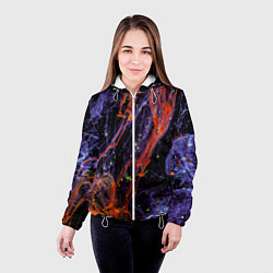 Куртка с капюшоном женская Неоновые краски во тьме - Оранжевый и фиолетовый, цвет: 3D-белый — фото 2
