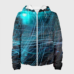 Куртка с капюшоном женская Неоновые волны и линии - Голубой, цвет: 3D-белый