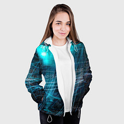 Куртка с капюшоном женская Неоновые волны и линии - Голубой, цвет: 3D-белый — фото 2