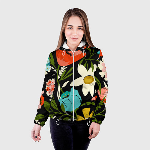 Женская куртка Яркие цветы на фоне тёмной летней ночи / 3D-Белый – фото 4