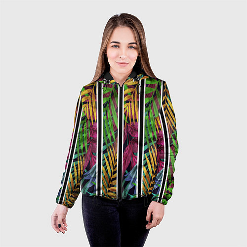 Женская куртка Пальмовые цветные полосы / 3D-Черный – фото 4