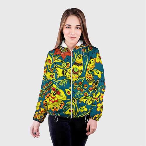 Женская куртка Хохломская Роспись Две Птицы / 3D-Белый – фото 4
