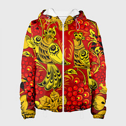 Женская куртка Хохломская Роспись Две Птици На Красном Фоне