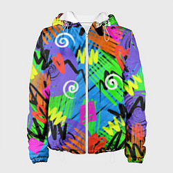 Куртка с капюшоном женская Яркий геометрический принт, цвет: 3D-белый