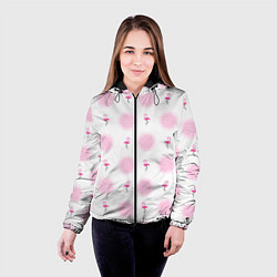 Куртка с капюшоном женская Фламинго и круги на белом фоне, цвет: 3D-черный — фото 2