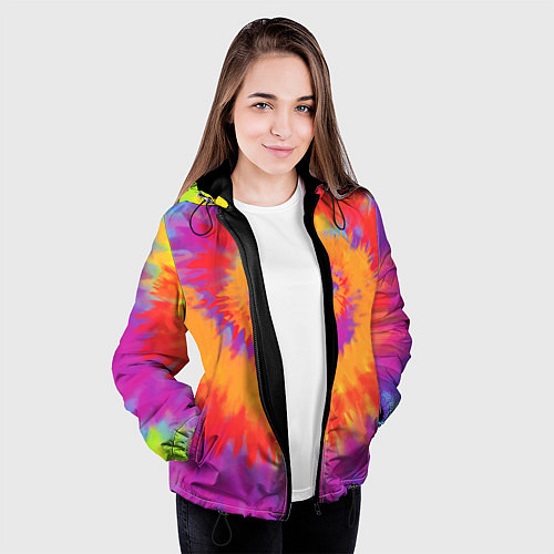 Женская куртка Тай дай в радуге / 3D-Черный – фото 3