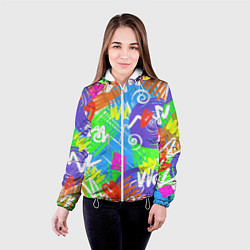 Куртка с капюшоном женская Яркий геометрический принт на белом фоне, цвет: 3D-белый — фото 2