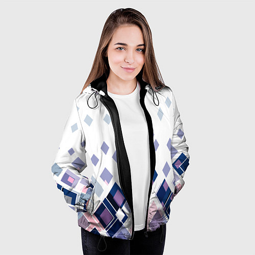Женская куртка Геометрический узор в бело-синий тонах / 3D-Черный – фото 3