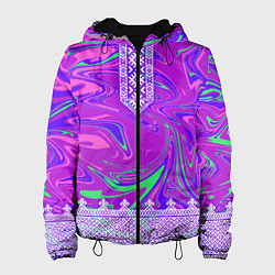 Куртка с капюшоном женская Славянская рубаха с разводами, цвет: 3D-черный