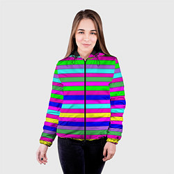 Куртка с капюшоном женская Multicolored neon bright stripes, цвет: 3D-черный — фото 2