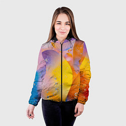 Куртка с капюшоном женская Абстрактные фигуры и пузырьки - Оранжевый, цвет: 3D-черный — фото 2