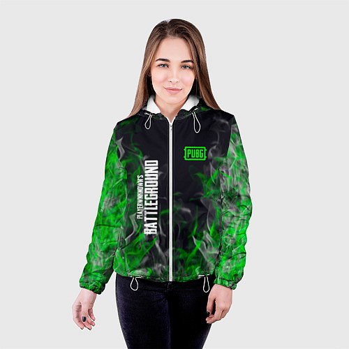 Женская куртка Pubg - зелёное пламя / 3D-Белый – фото 4