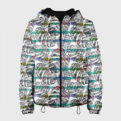 Куртка с капюшоном женская Черно -белые листья монстеры на цветных полосах, цвет: 3D-черный
