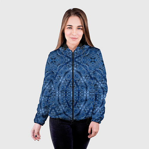 Женская куртка Gray blue ethnic arabic ornament / 3D-Черный – фото 4