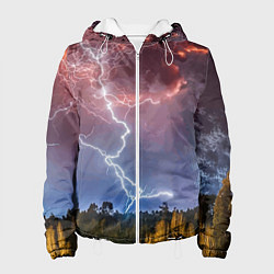 Куртка с капюшоном женская Грозовые разряды молний над лесом, цвет: 3D-белый