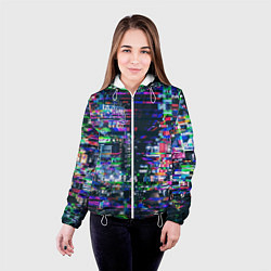 Куртка с капюшоном женская Ночной город - glitch, цвет: 3D-белый — фото 2