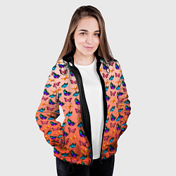 Куртка с капюшоном женская Яркие и необычные бабочки, цвет: 3D-черный — фото 2
