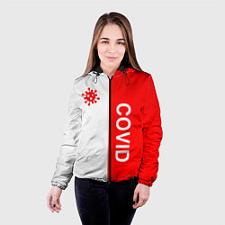 Куртка с капюшоном женская COVID - ВИРУС, цвет: 3D-черный — фото 2