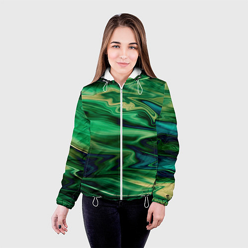 Женская куртка Абстрактный узор в зеленых тонах / 3D-Белый – фото 4