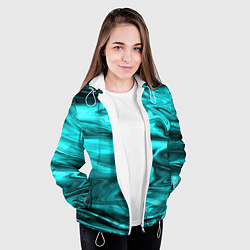 Куртка с капюшоном женская Неоновый бирюзовый мраморный узор, цвет: 3D-белый — фото 2