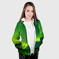 Куртка с капюшоном женская Абстрактное полярное сияние - Зелёный, цвет: 3D-белый — фото 2