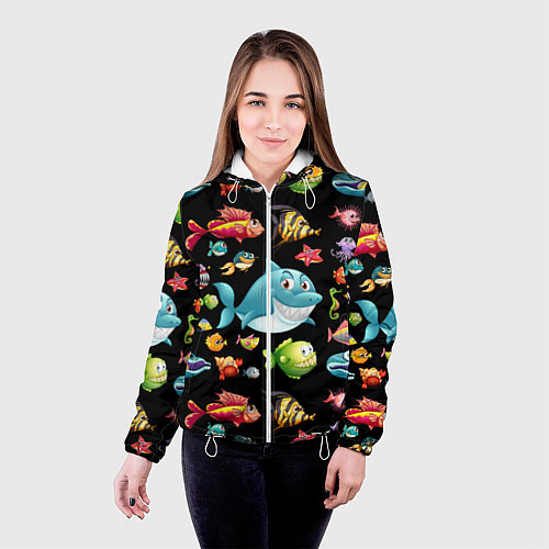 Женская куртка Прикольная акула и другие жители океана / 3D-Белый – фото 4