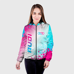 Куртка с капюшоном женская Audi neon gradient style: символ и надпись вертика, цвет: 3D-черный — фото 2