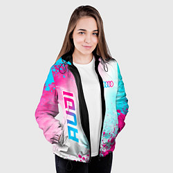 Куртка с капюшоном женская Audi neon gradient style: символ и надпись вертика, цвет: 3D-черный — фото 2