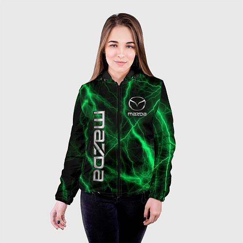 Женская куртка Mazda зеленые молнии / 3D-Черный – фото 4