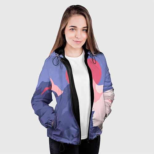 Женская куртка Пейзаж гор и леса в стиле ретро / 3D-Черный – фото 3