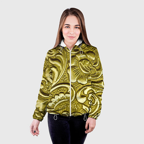 Женская куртка Золотой орнамент - чеканка / 3D-Белый – фото 4